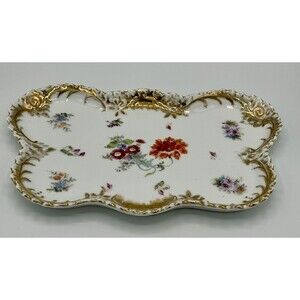 Vintage Victoria Carlsbad Austria Butterfly Serving/ Vanity Plate Flowers gold‎